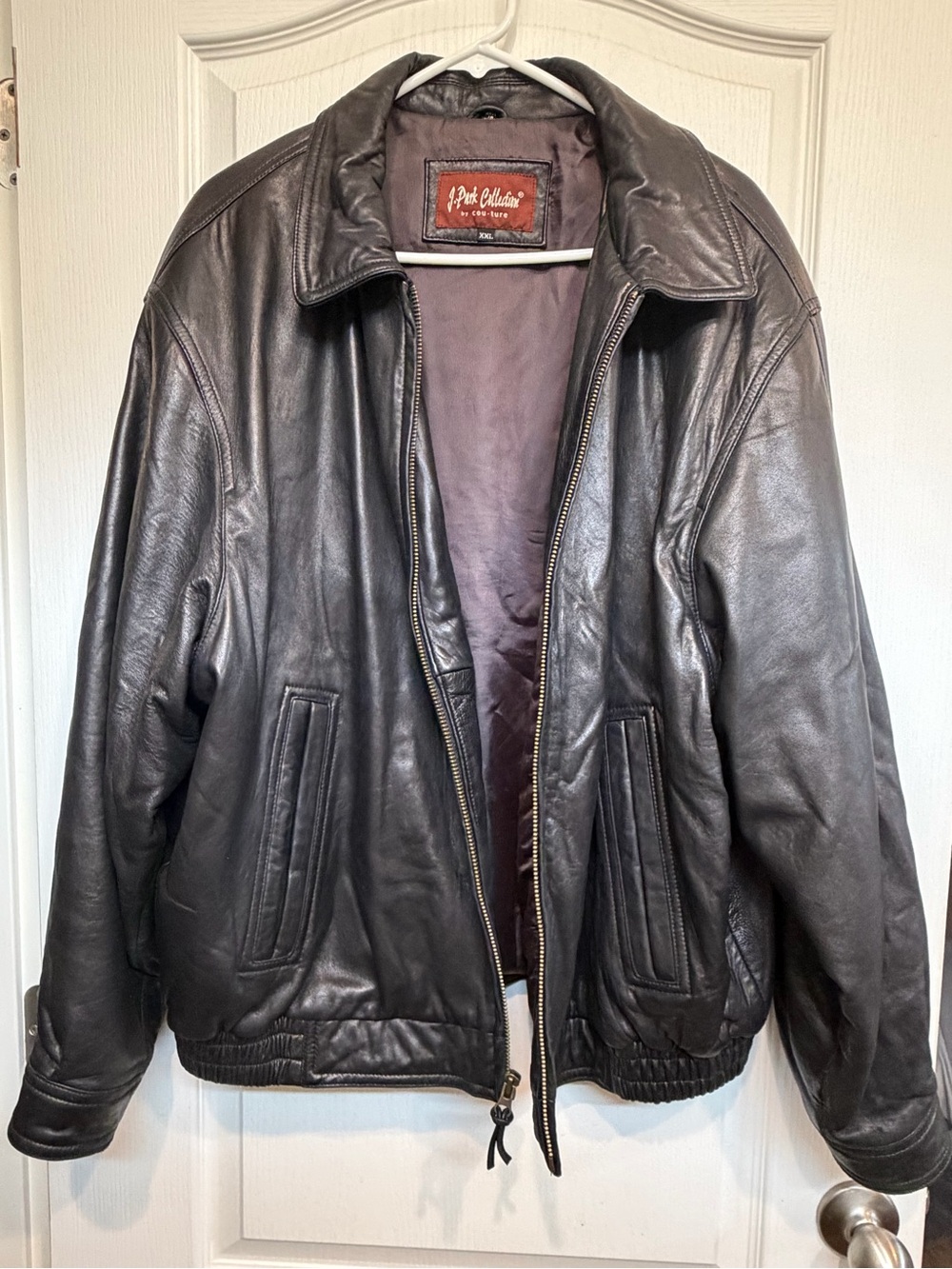 Men's Leather Bomber Jacket - Black